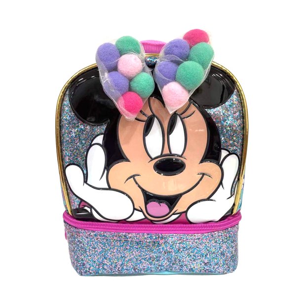Kids Disney Minnie Mouse Dual Compartment Drop Bottom Lunch Bag for Girls