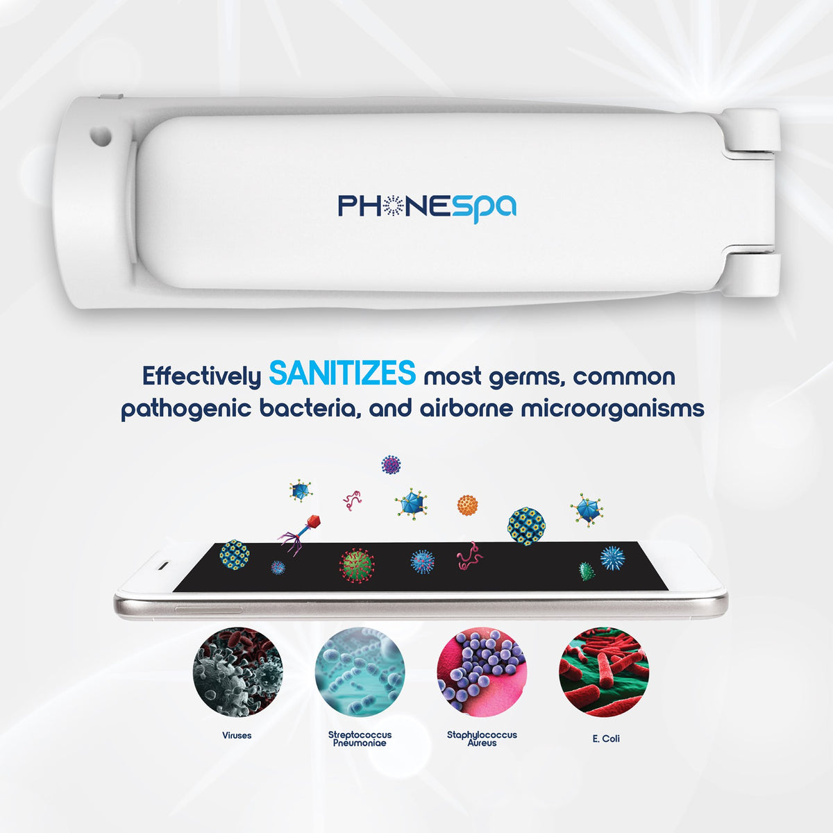 PhoneSpa Convenient, Portable, and Foldable UV-C Light Sanitizer That’s USB Chargeable for Home, Car, or Travel Purposes EPA Est. 96641-CHN-001