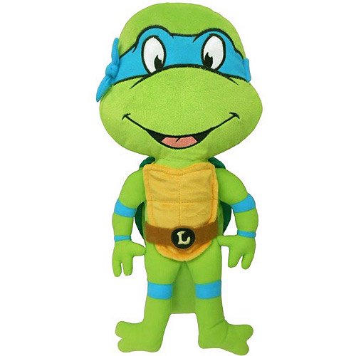 Leonardo TMNT SeatPet plush, green turtle with a blue mask and yellow shell