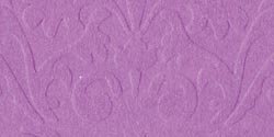 Swatch of purple cardstock with an embossed damask pattern