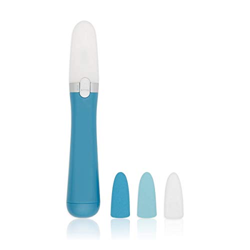 Amope Pedi Perfect nail tool with cap beside its file, buff and shine refill heads