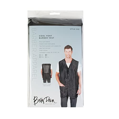 Barber vest in its retail pack, style 1310, showing the front and the stretch mesh back