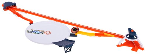 Hot Wheels Spinshotz Hyperspeed Showdown track with launcher and white battle arena