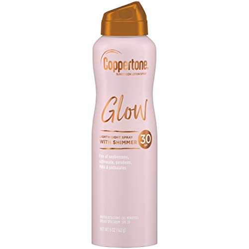 Coppertone Glow Shimmering Sunscreen Spray SPF 30 ounces, pink, 5 Ounce