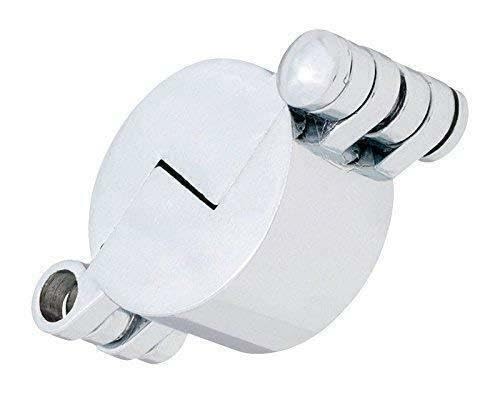 Closed chrome hose bibb lock cover with a keyhole-style slot