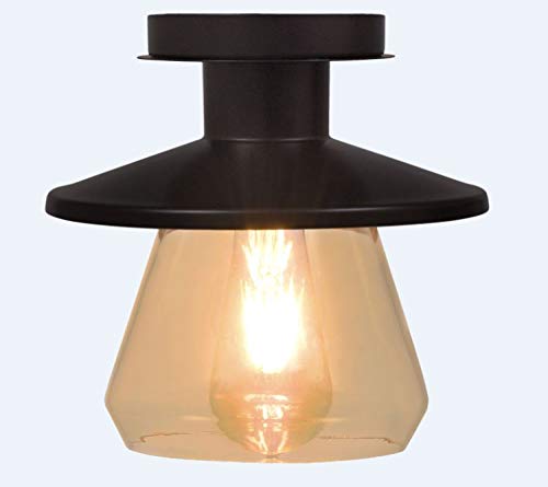 SYLVANIA Vintage Lincoln Barn Lantern Flush Light Fixture with 1 ST19 LED Dimmable ST19 Bulb Included, 800 Lumens, Black (60059)