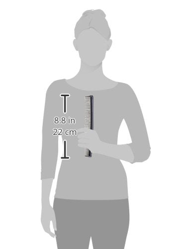 Black cutting comb held against an outlined figure, 8.8 inches long