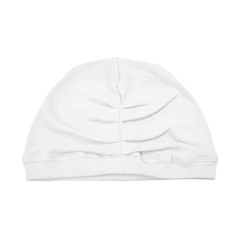 White stretch jersey turban with gathered front seam, laid flat
