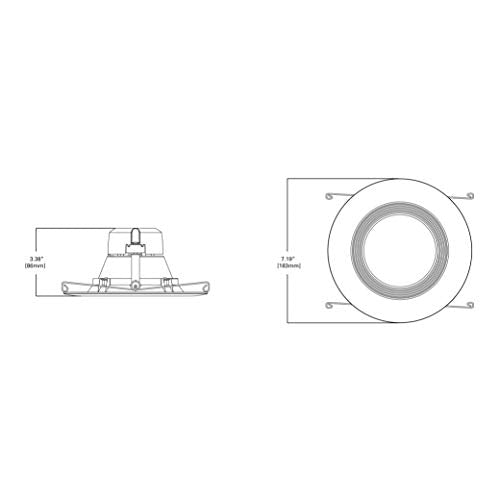 Line drawing of the retrofit light, 3.38 inches tall and 7.19 inches wide