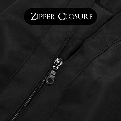 Close-up of the black vest's zipper closure