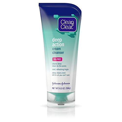 Clean & Clear OilFree Deep Action Cream Facial Cleanser with Salicylic Acid Acne Medication Cooling Face Wash for Deep Pore Cleansing of AcneProne Skin 6.5, 1 Fl Oz - Realmdrop Shop