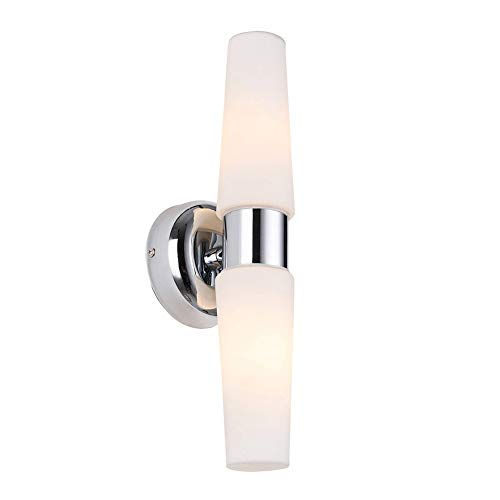 Trend RUNNLY Bathroom Vanity Light, Bathroom Light Fixtures Chrome with Opal Glass Wall Sconce Wall Light Fixture