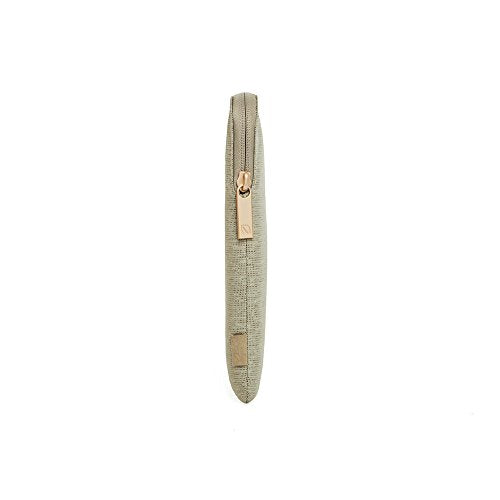 Side profile of the slim khaki Incase sleeve with rose gold zipper pull