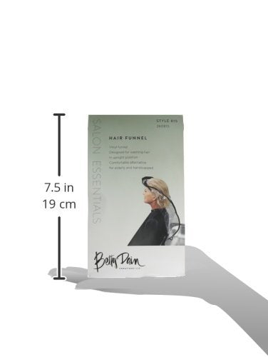 Outlined hand holding the hair funnel package, 7.5 inches tall