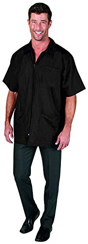 Betty Dain Nylon Barber Jacket, Short-Sleeves, Water Resistant, Machine Washable Lightweight Crinkle Antron Nylon, Zip Front, Two Lower Front Pockets and One Chest Pocket, Black - Realmdrop Shop