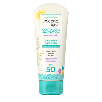Aveeno Kids Continuous Protection Zinc Oxide Mineral Sunscreen Lotion for Children's Sensitive Skin