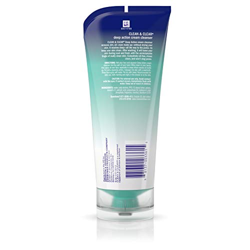 Clean & Clear OilFree Deep Action Cream Facial Cleanser with Salicylic Acid Acne Medication Cooling Face Wash for Deep Pore Cleansing of AcneProne Skin 6.5, 1 Fl Oz - Realmdrop Shop