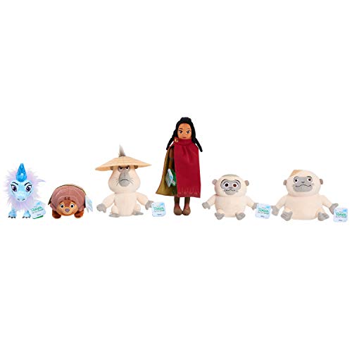 Raya and the Last Dragon plush range: Sisu, Tuk Tuk, Ongis and a Raya doll in a row