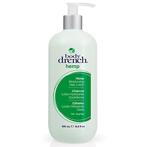 16.9 fl oz pump bottle of Body Drench hemp moisturizing daily lotion, green label