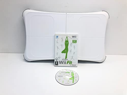 White Wii balance board with the Wii Fit game case and disc