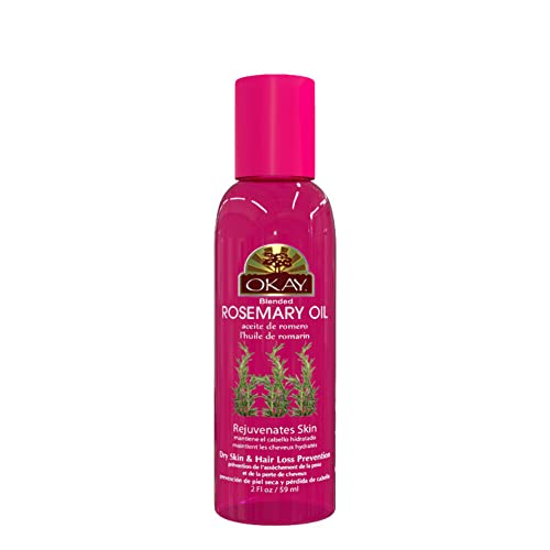 Pink bottle of blended rosemary oil with a rosemary sprig label, 2 fl oz