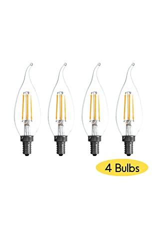 Four clear flame-tip filament bulbs with candelabra bases: 4 bulbs