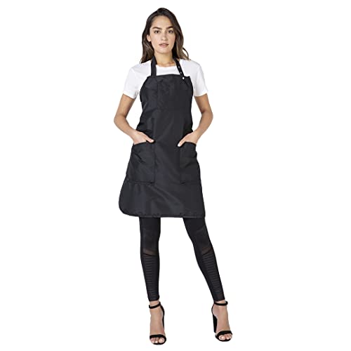 Betty Dain Ultimate Salon Stylist Apron, Lightweight Iridescent Nylon, Two Lower Pockets with Zippered Bottoms, Adjustable Snap Neck Closure, Waist Ties Worn Front or Back, Machine Washable, Black