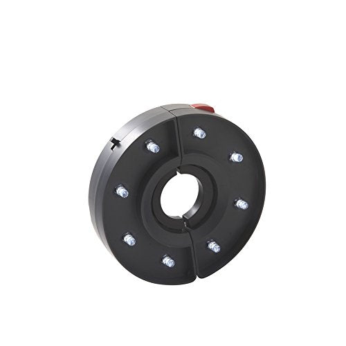 Angled view of the black LED umbrella light with a red switch