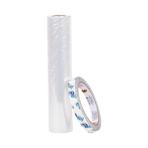 Roll of clear film beside the roll of mounting tape