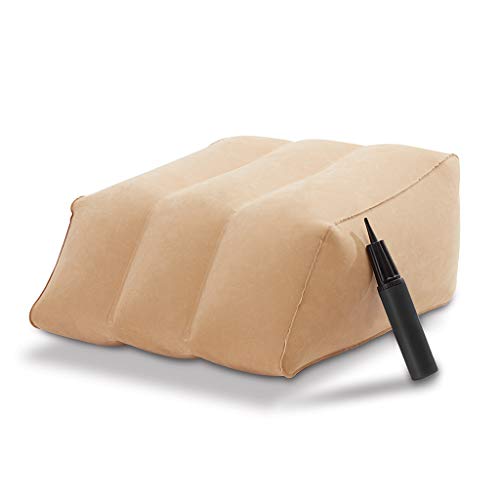 BulbHead Ramp Must-Have Elevating Rest Relieves Leg, Hip and Knee Pain, Improves Circulation, Reduces Swelling-Inflatable Bed Wedge Pillow, Beige