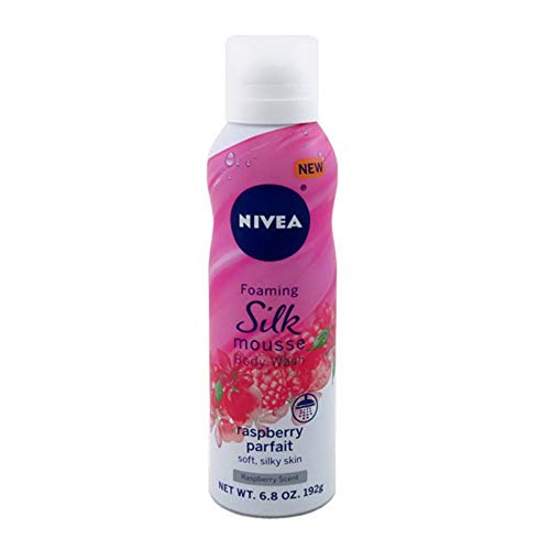 NIVEA Foaming Silk Mousse Body Wash Parfait, raspberry, 6.8 Ounce