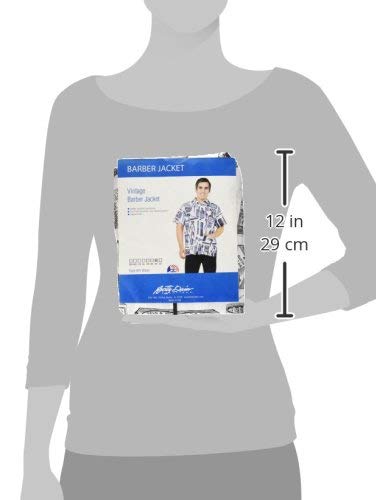 Betty Dain Vintage Print Barber Jacket, Throwback Style Illustrated Print, Machine Washable, Lightweight Water Resistant Polyester, Two Lower Pockets, One Chest Pocket, Zipper Front Closure, White - Realmdrop Shop