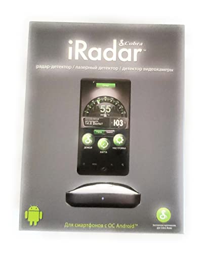 Cobra iRadar box in Russian with an Android phone app screen and radar unit