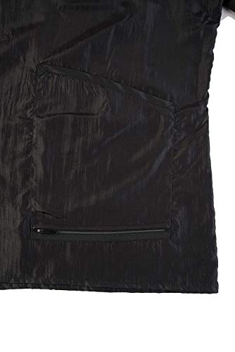 Betty Dain Nylon Barber Jacket, Short-Sleeves, Water Resistant, Machine Washable Lightweight Crinkle Antron Nylon, Zip Front, Two Lower Front Pockets and One Chest Pocket, Black - Realmdrop Shop