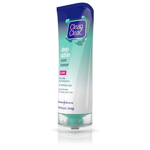 Clean & Clear OilFree Deep Action Cream Facial Cleanser with Salicylic Acid Acne Medication Cooling Face Wash for Deep Pore Cleansing of AcneProne Skin 6.5, 1 Fl Oz - Realmdrop Shop