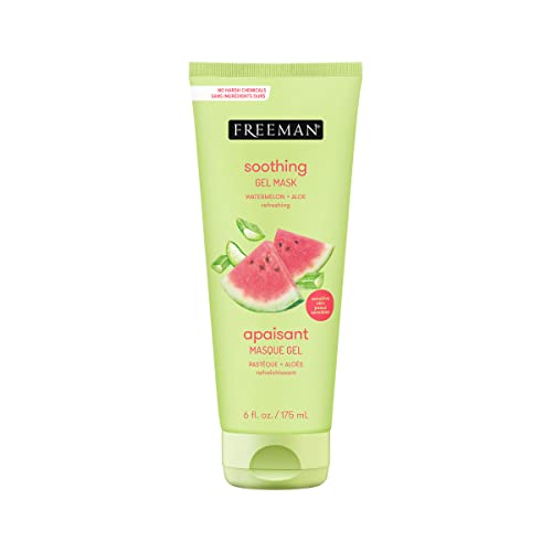 FREEMAN Soothing Watermelon & Aloe Gel Facial Mask, Hydrates, Nourishes, & Soothes Irritated Skin, Cooling, Calming Gel Face Mask, Perfect For Sensitive & Break-Out Prone Skin, 6 fl.oz./ 175 mL Tube