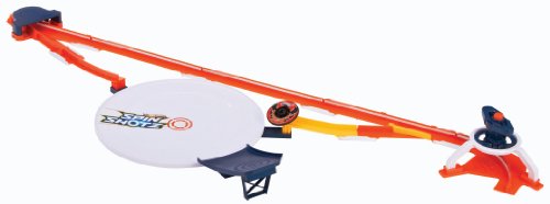 Hot Wheels Spinshotz Hyperspeed Showdown track and arena with a red spinner disc