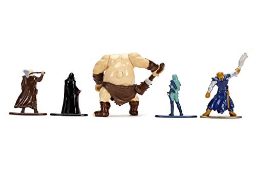 Backs of the five die-cast fantasy figures with the ogre in the middle