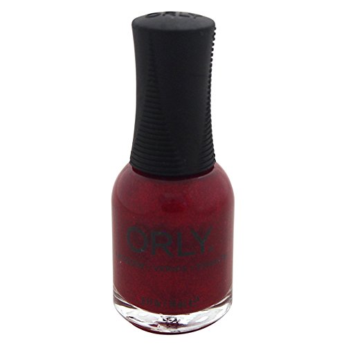 Bottle of deep red shimmer Orly nail polish