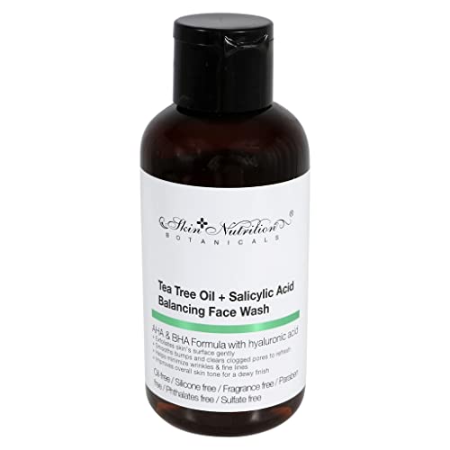 Amber bottle of Skin Nutrition Botanicals Tea Tree Oil and Salicylic Acid face wash