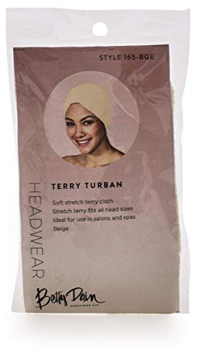 Betty Dain Headwear Terry Turban bag in beige with a woman wearing it