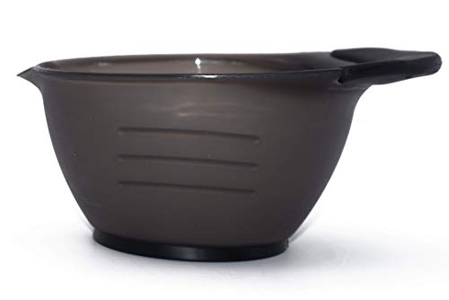 Side view of the charcoal tint bowl with spout and black handle grip