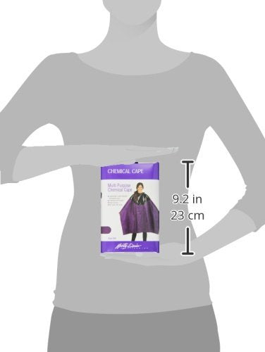 Purple chemical cape package held against an outline, 9.2 inches tall