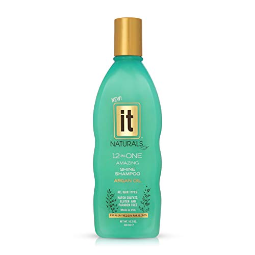 IT Naturals 12-in-ONE Argan Oil Shine Shampoo, 10.2oz | Infused with B Vitamin Biotin | Reduces Split Ends | Fights Frizz | Infused with Exotic Oils | Non-Stripping | Sulfate, Paraben & Gluten Free