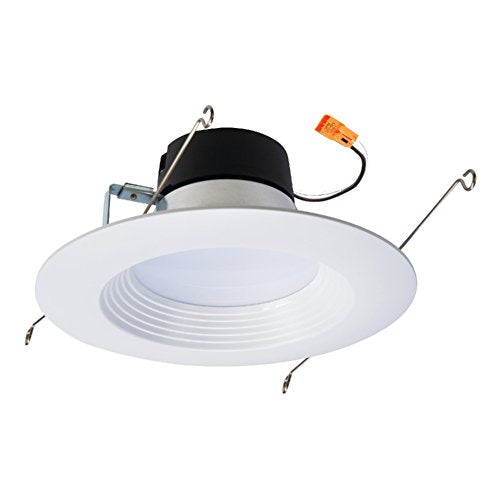 White Halo recessed LED retrofit downlight with baffle trim, clips and connector