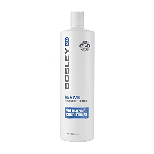 White 1 liter bottle of BosleyMD Revive volumizing conditioner for non color-treated hair