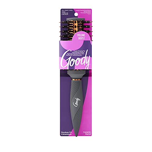 Goody Volume Boost ceramic round brush with boar bristles in purple packaging