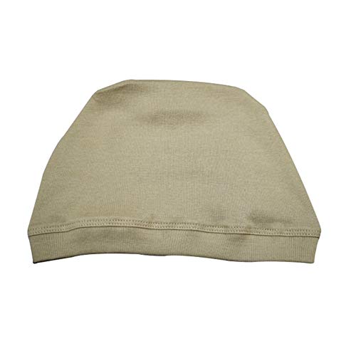 Plain back of the beige stretch turban with a hemmed band
