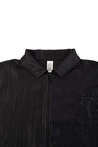 Betty Dain Nylon Barber Jacket, Short-Sleeves, Water Resistant, Machine Washable Lightweight Crinkle Antron Nylon, Zip Front, Two Lower Front Pockets and One Chest Pocket, Black - Realmdrop Shop