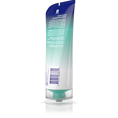 Clean & Clear OilFree Deep Action Cream Facial Cleanser with Salicylic Acid Acne Medication Cooling Face Wash for Deep Pore Cleansing of AcneProne Skin 6.5, 1 Fl Oz - Realmdrop Shop